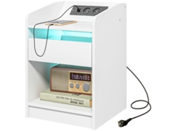 Mesa De Cabeceira Com Luzes Led Gaveta Prateleira Estação De Carregamento Entrada Usb E Controlo Remoto 40x40x58 Cm Branco