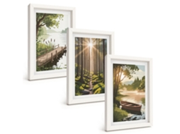 Quadros Decorativos Para Parede Paisagem, Floresta, Lago, Barco Moldura Branca Pinturas De Quarto Espelharte (3 Peças 20x30 Cm)