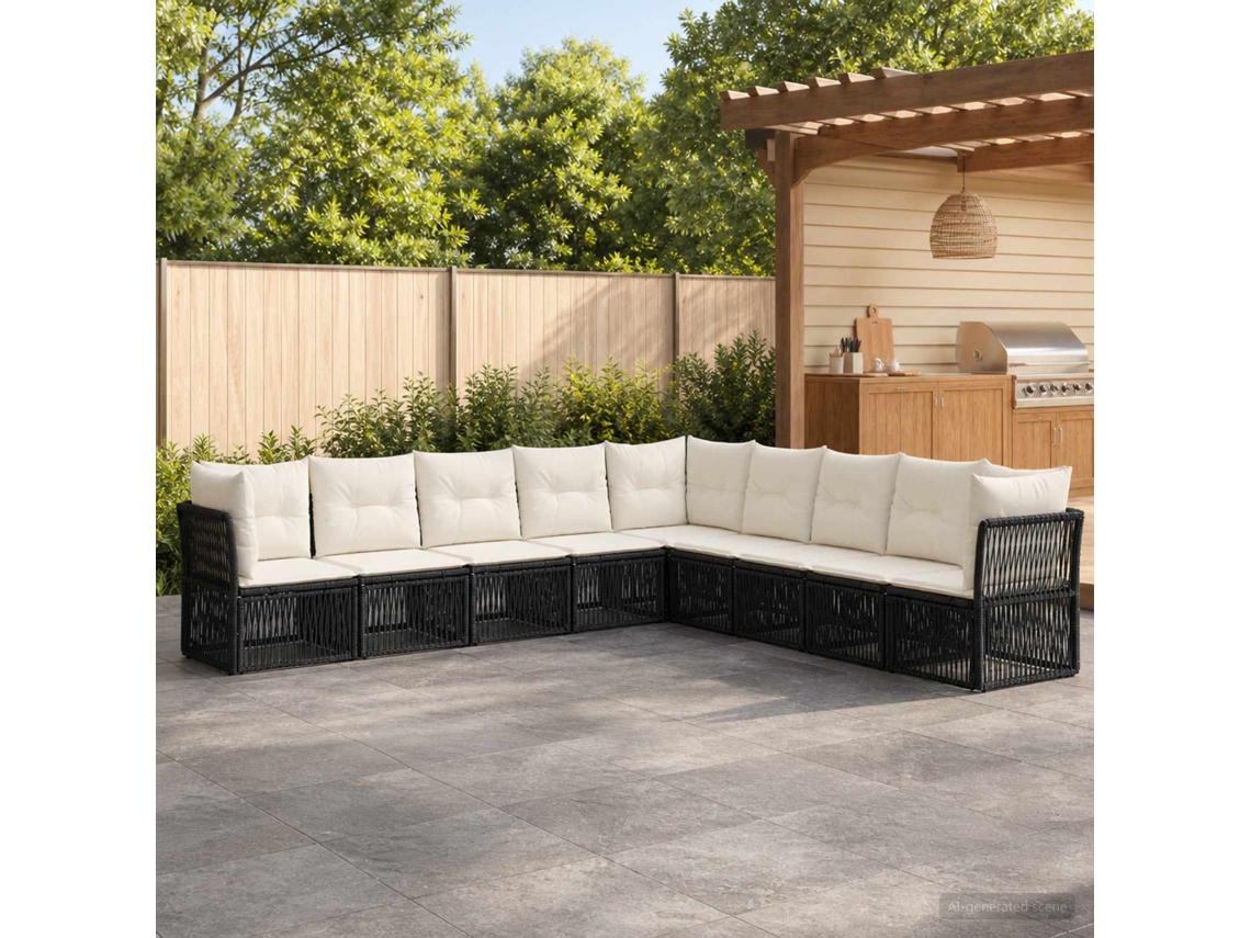 Vidaxl Conjunto De Sofá De Jardim 9 Unid. Preto Vime Pe