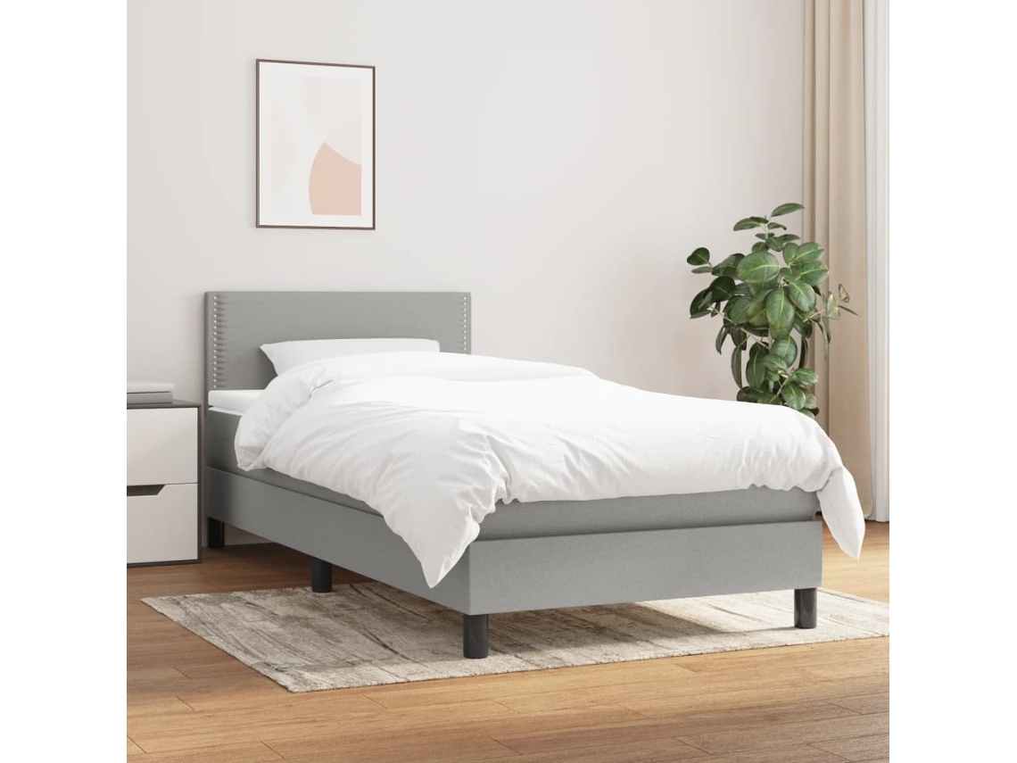 Vidaxl Cama Com Molas/colchão 90x190 Cm Tecido Cinzento-claro