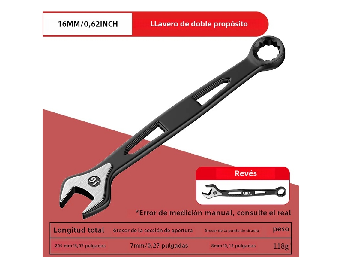 Chave De Catraca Dupla (16 Mm), Ferramenta Industrial De Reparo Automotivo Geral, Feita De Aço Carbono.