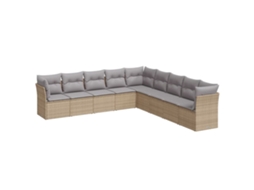 Conjunto de 9 Sofás para Jardim com Almofadões Vime Pe Bege MAISON EXCLUSIVE (90x200 cm)