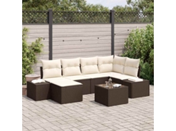 Vidaxl Conjunto De Sofá De Jardim 6 Unid. Marrom E Creme Vime Pe