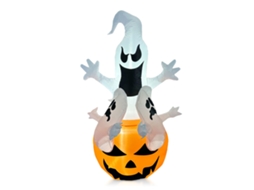Decoração de Halloween inflável abóbora fantasma branca luminosa LED para jardim quintal 5.9ft | S/MARCA