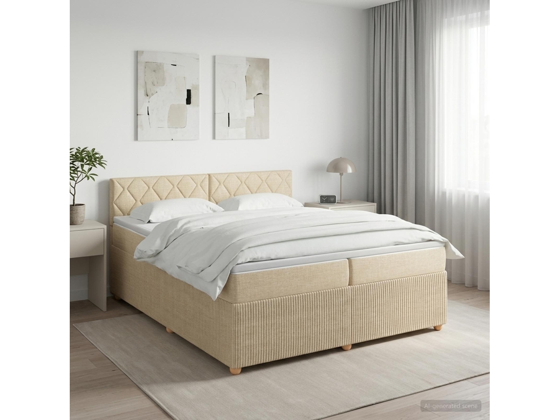 Vidaxl Cama Box Spring Com Colchão Creme 200 X 200 Cm Tecido
