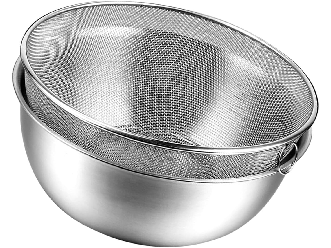 Peneira De Malha Fina Em Aço Inoxidável Com Tigela Misturadora, Cesto De Cozinha Para Cozinheiros Domésticos