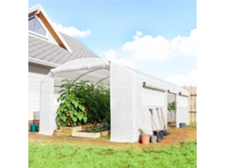 Estufa Túnel Galvanizado 6x3x2 M Com 3 Portas Enroláveis, 6 Janelas Com Rede E Estrutura De Aço Branco