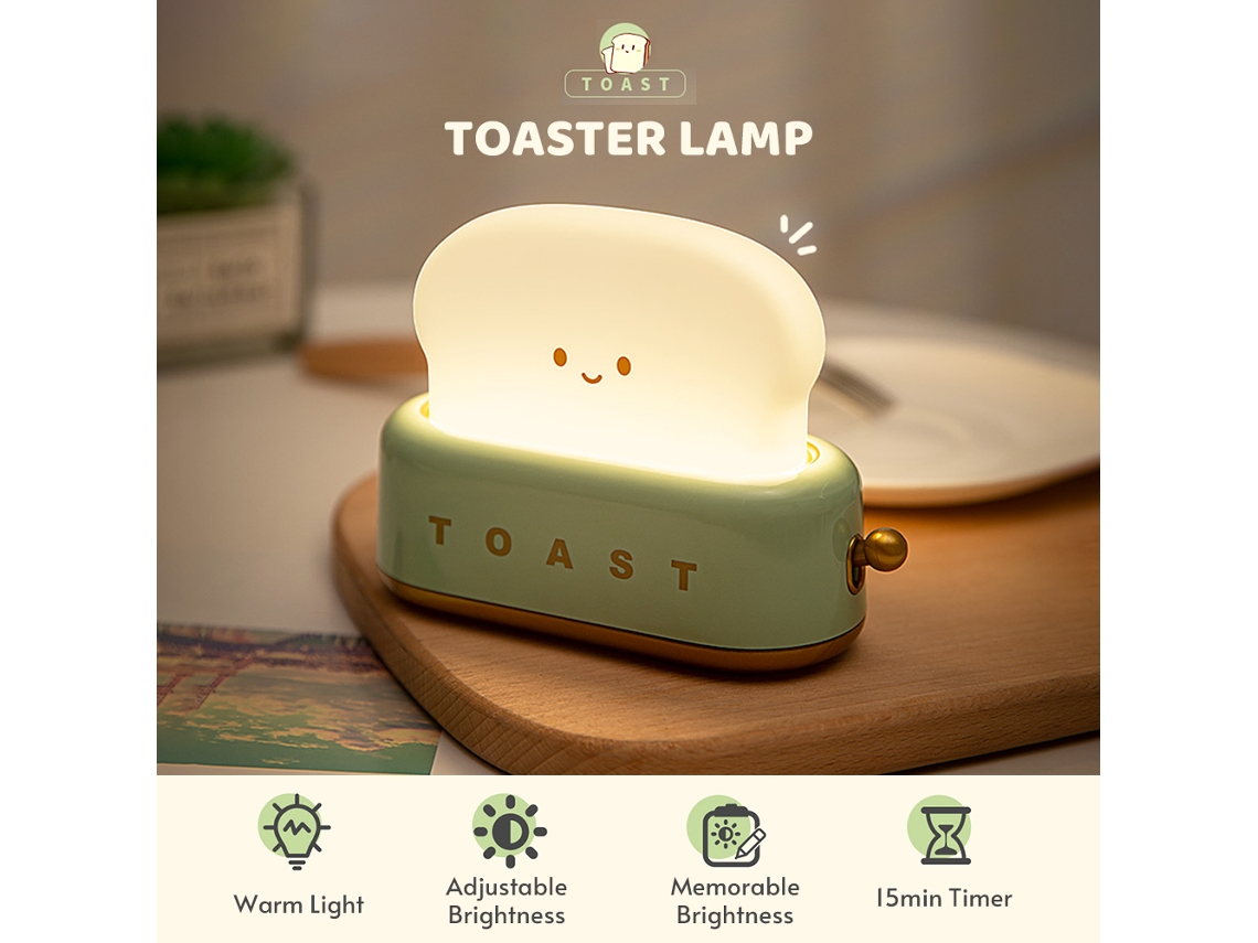 Lâmpada noturna cute torradeira kawaii luz de mesa decorativa para quarto, presente de Natal, crianças | S/MARCA