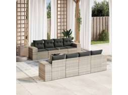 Vidaxl 9 Pcs Conj. Sofás Jardim Com Almofadões Vime Pe Cinzento-claro