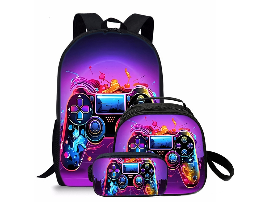 Mochila Conjunto 3 Peças Para Meninos Czhhmart, Estampa De Comando De Jogo, 17 Polegadas, Com Lancheira E Estojo Estilo 13