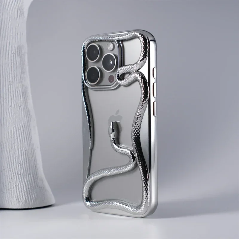 (prateado, Iphone 16) Capa Para Celular Com Padrão De Cobra 3d Vazada Para Dissipação De Calor, Capa Protetora À Prova De Choque
