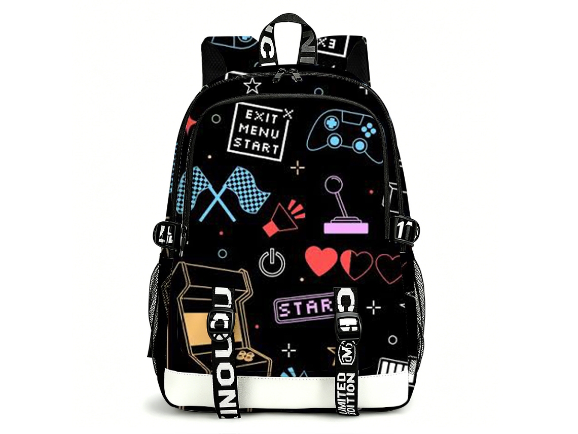 Mochila De Estudante Panoona Consola Jogos Estampa 3d Completa 17 Pol Estilo 18