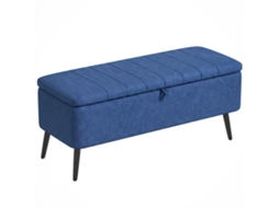 Panca Baú Apoio Pés Almofadado, 102x40x44cm, Azul Escuro