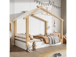 Cama Infantil Madeira 90x190 Cm, Casinha, Ripas, Pinho + Mdf, Branco/natural VSOGA