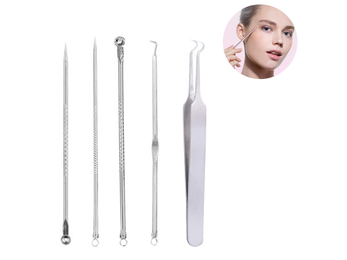 Kit 5 Peças Para Remover Cravos E Imperfeições, Removedor De Espinhas E Pontos Brancos, Com Pinça, Para Rosto, Testa E Nariz