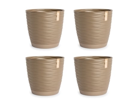 Conjunto de 4 vasos decorativos redondos de 15 cm com placas integradas. cinza ARECA