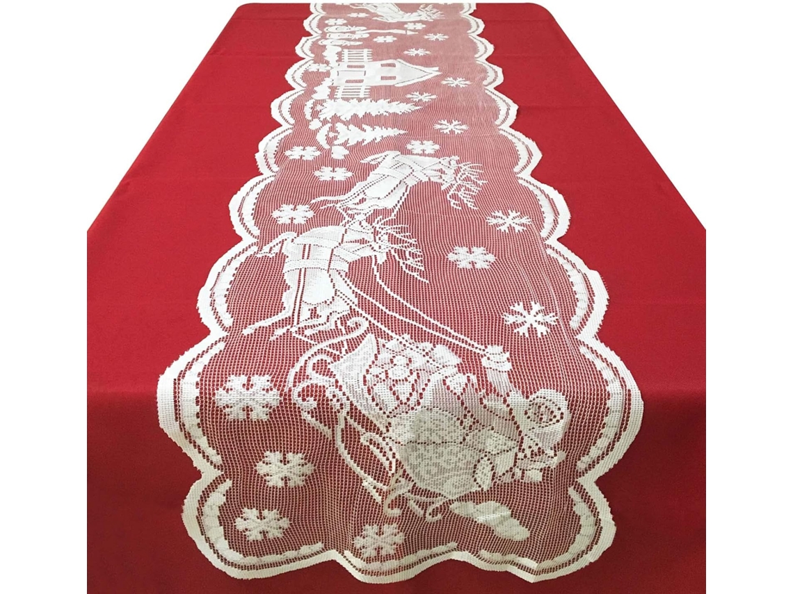 Caminho De Mesa Natalino De 72 Polegadas - Caminho De Mesa De Renda Com Papai Noel E Flocos De Neve