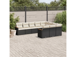 Vidaxl 10 Pcs Conjunto Sofás de Jardim C/ Almofadões Vime Pe Preto