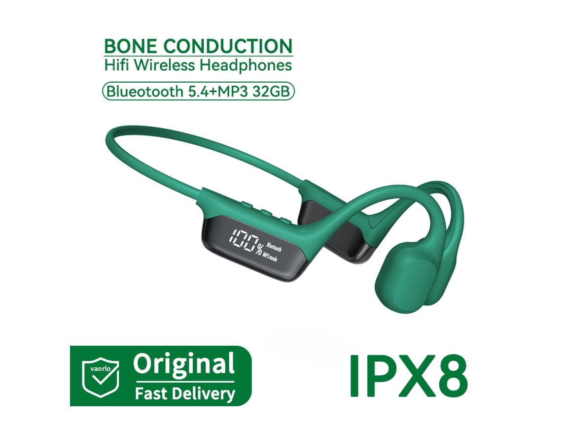 Fones de Ouvido Bluetooth Sem Fio com Condução Óssea , Microfone e Visor de Led. MDUG (verde, 32 Gb)