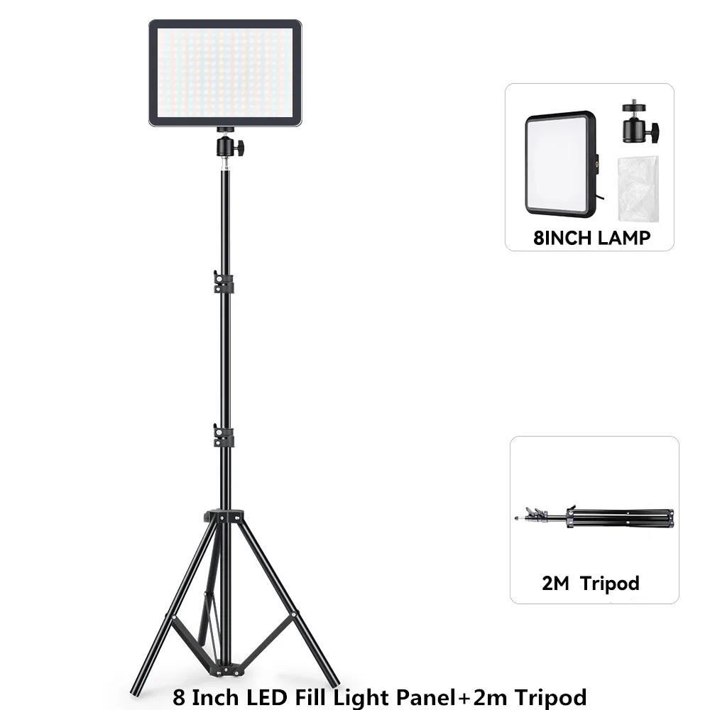 Painel De Luz De Vídeo Led Para Estúdio Com Brilho Ajustável Para Transmissões Ao Vivo, 8 Polegadas C