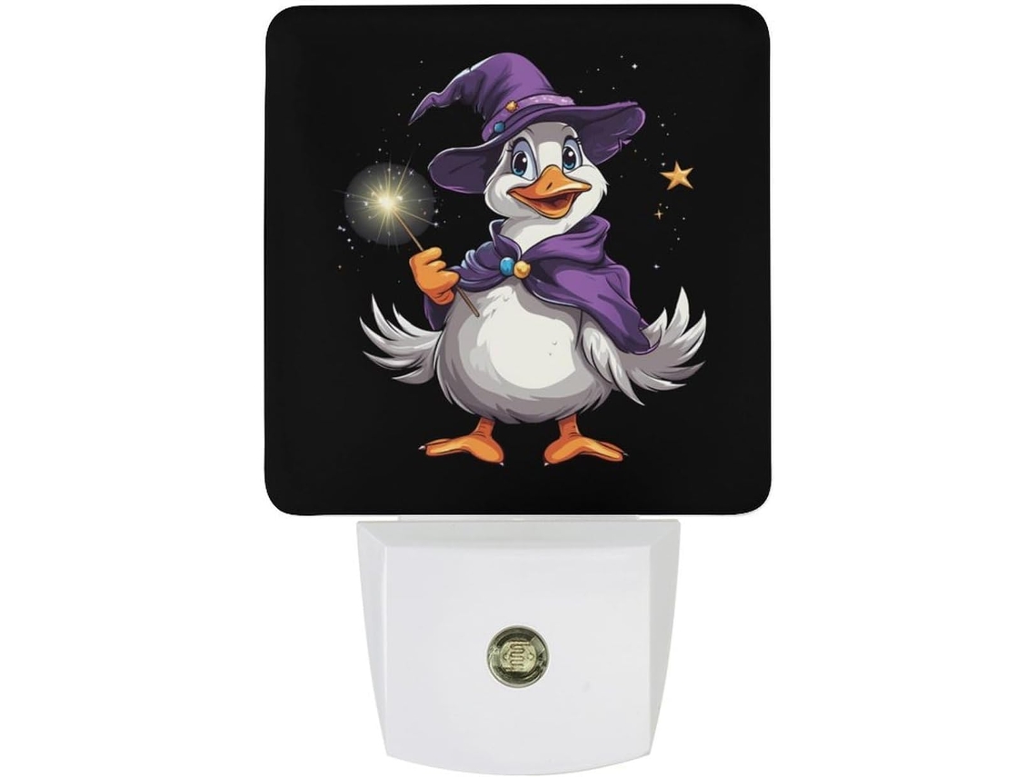 Luminária noturna LED em forma de bruxa ganso com sensor crepuscular.