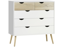 Cômoda 5 Gavetas Estilo Escandinavo Branco Carvalho