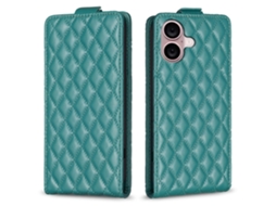 Capa Em Couro Pu Com Porta Cartões Para Apple Iphone 16 Plus - Verde