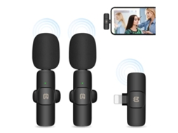 Microfones De Lapela Sem Fio Com Cancelamento Ruído E Reverberação Para Iphone/ Ipad, Receptor 8 Pinos Duplos Aquaforge (preto)