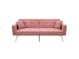 Sofá-cama Com Ângulo Ajustável, Pés Dourados, Com Almofadas E Bolsos Laterais, Rosa.