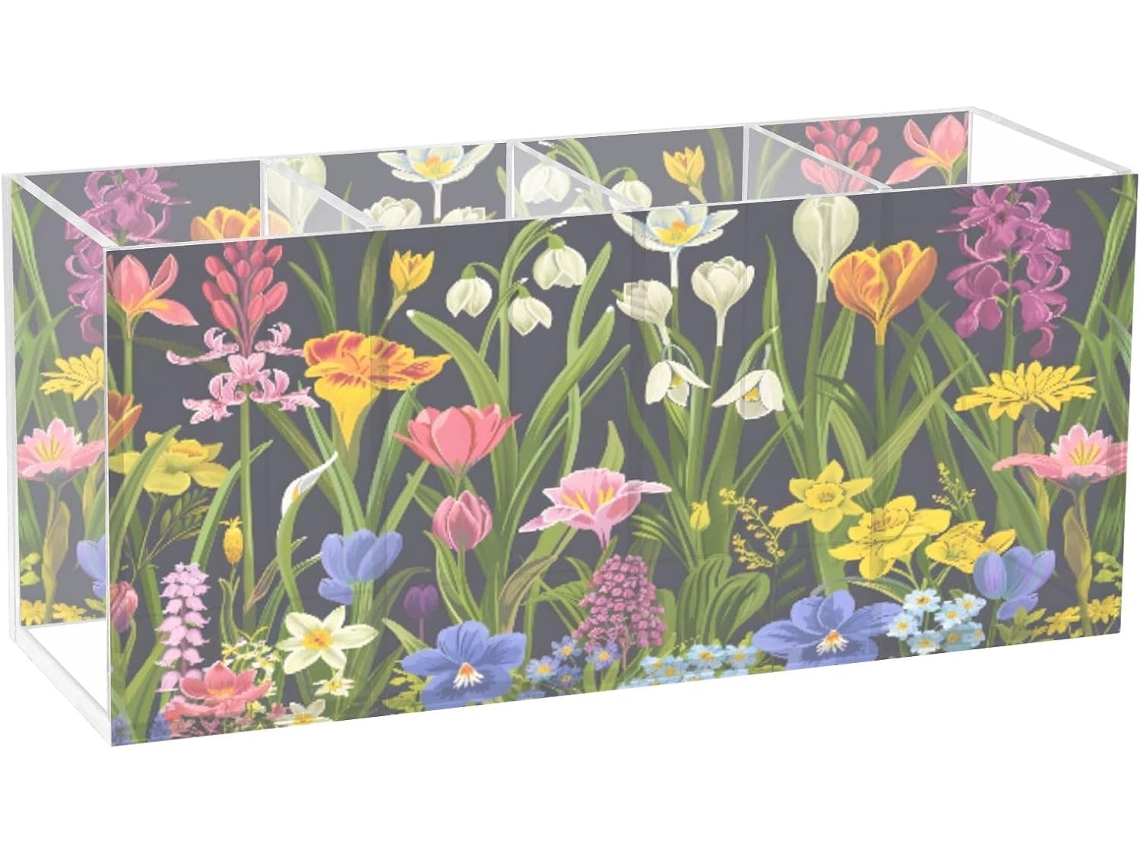 Porta-lápis acrílico Spring Garden com 4 compartimentos para lápis
