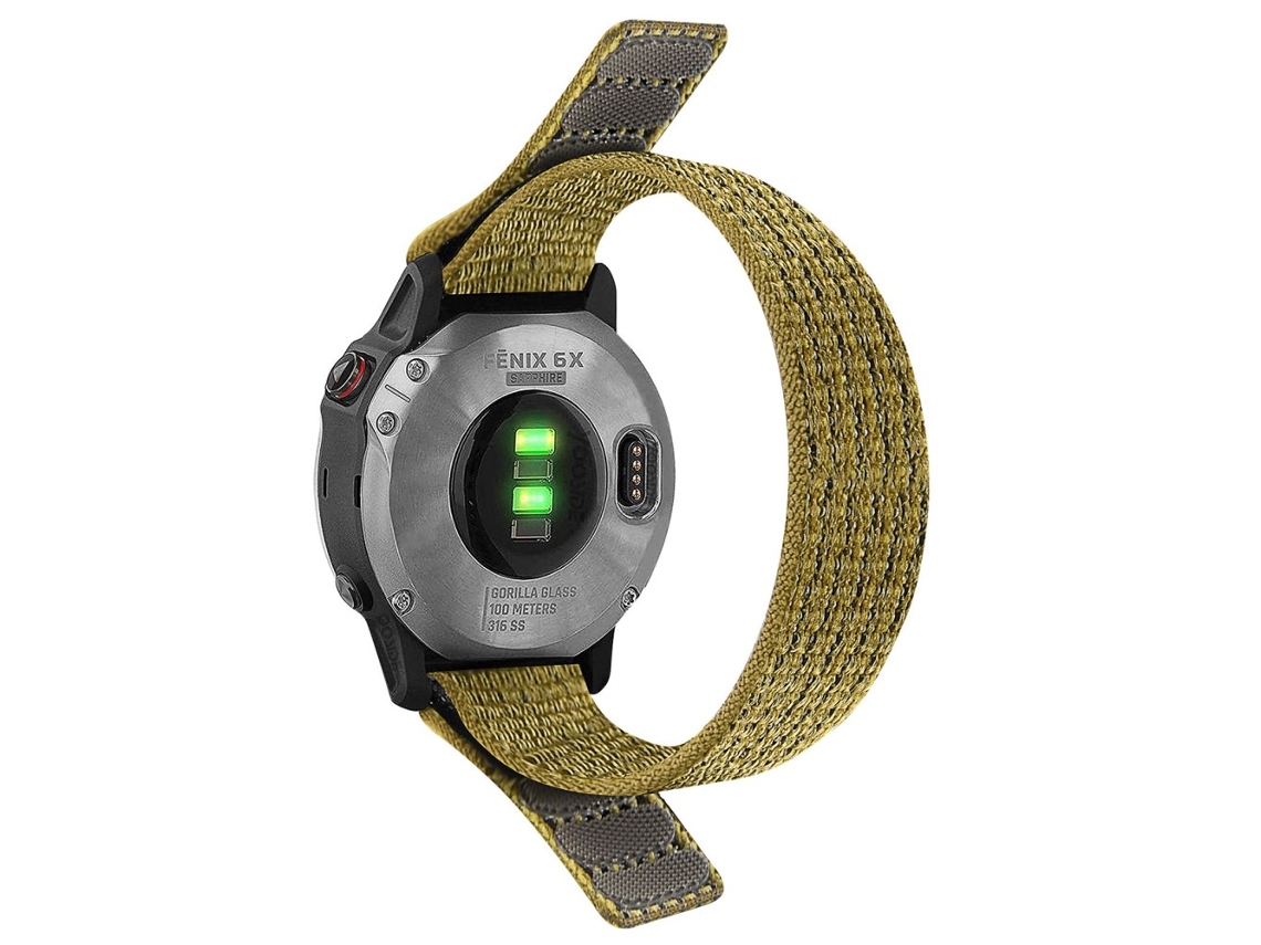 Bracelete de Nylon 26Mm Ajustável com Fita Mágica para Garmin Tactix 7 Pro/Fenix 7X/6X Pro Amarelo Verde
