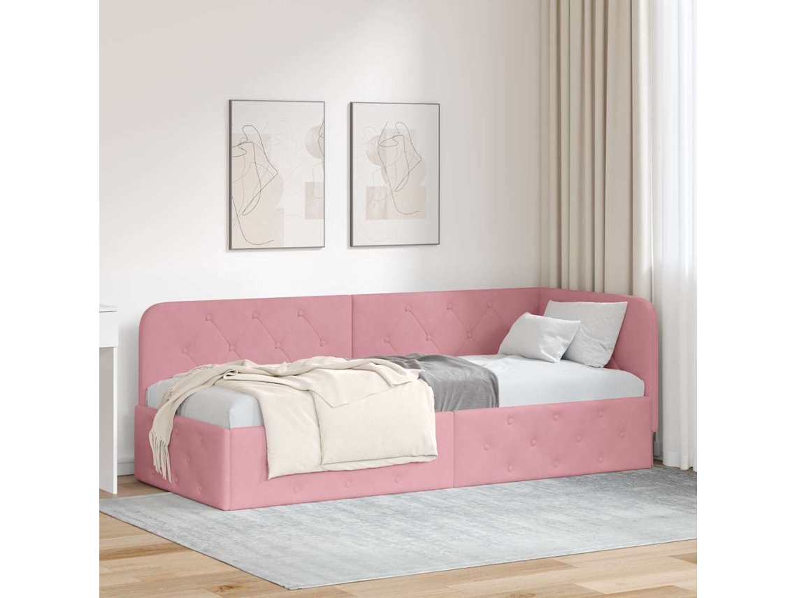 Vidaxl Estrutura De Cama De Canto Rosa 80 X 200 Cm Veludo