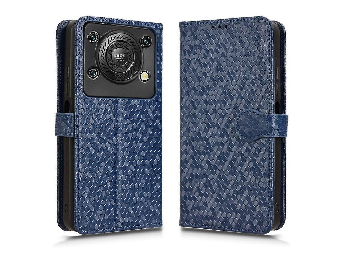 Capa Tipo Carteira Tkdaddy Para Oukitel C60 Pro / C60 Com Estampa De Bolinhas E Couro Sintético, Com Alça De Pulso, Azul Escuro