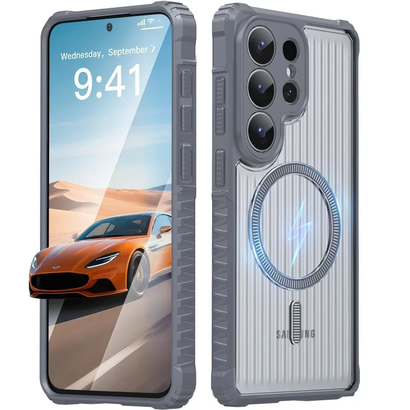 Capa Magnética Resistente A Impactos Com Listras Foscas Para Galaxy S23 Fe (cinza)