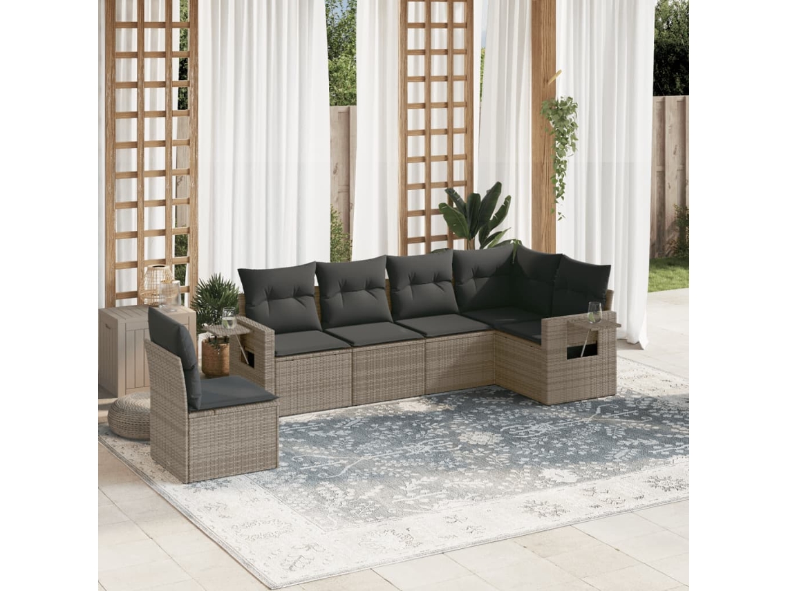 6 Pcs Conjunto Sofás De Jardim Com Almofadões Vime Cinza Dkd Home Decor