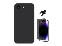 Kit Vidro Anti-spy Capa Silicone Líquido Suporte Magnético Reforçado Phonecare Para Apple Iphone 17e - Preto