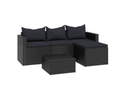 Conjunto lounge de jardim VIDAXL Preto Rattan / Vime