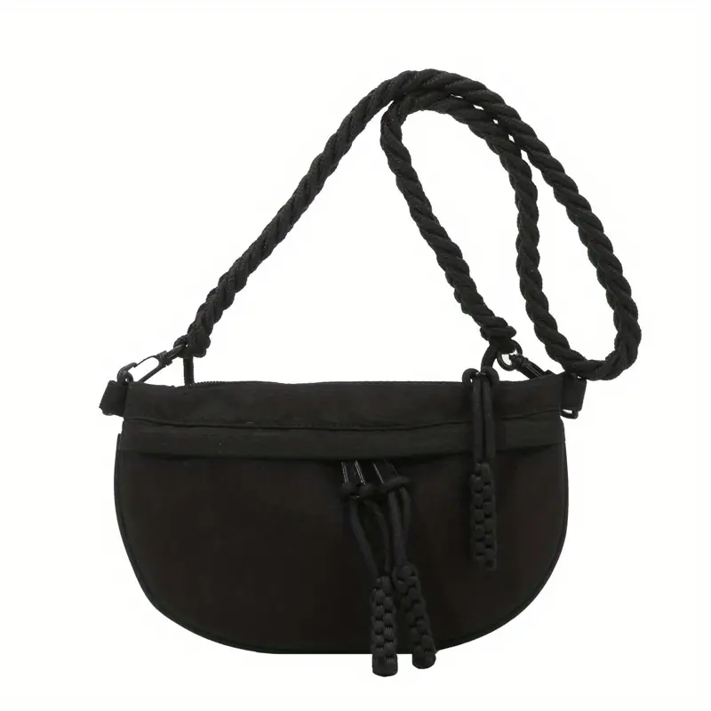 Bolsa Mensageiro De Corda Trançada, Bolsa De Peito De Cor Sólida, Bolsa De Ombro Para Viagem E Esportes Ao Ar Livre, Preta SUNNY SPACES