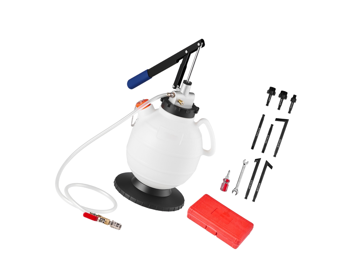 Bomba de Líquido Transmissão Manual com Capacidade 7,5 L, Kit Enchimento Óleo, 8 Adaptadores Atf e Mangueira 150 Cm, Tanque Hdpe, Dispensador Óleo
