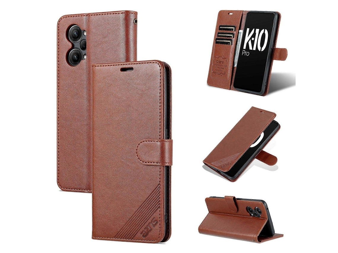 Capa De Celular Flip Em Couro Com Textura De Pele De Carneiro Azns Para Oppo K10 Pro