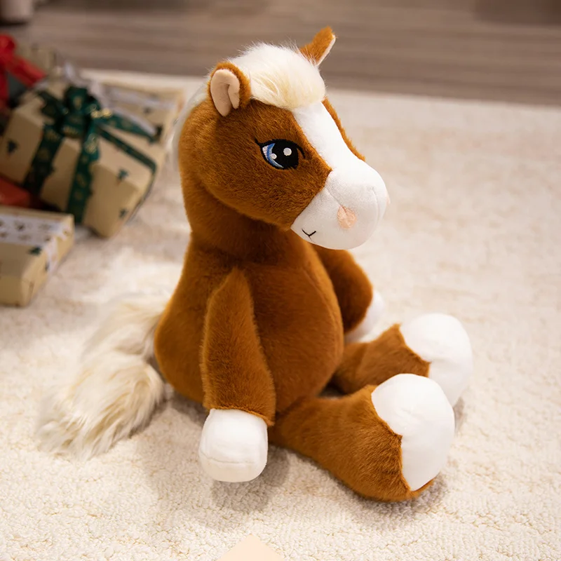 Lindo Cavalinho de Pelúcia com Olhos Grandes, Brinquedo de Pelúcia Macio MDUG (marrom Escuro, 53 Cm)