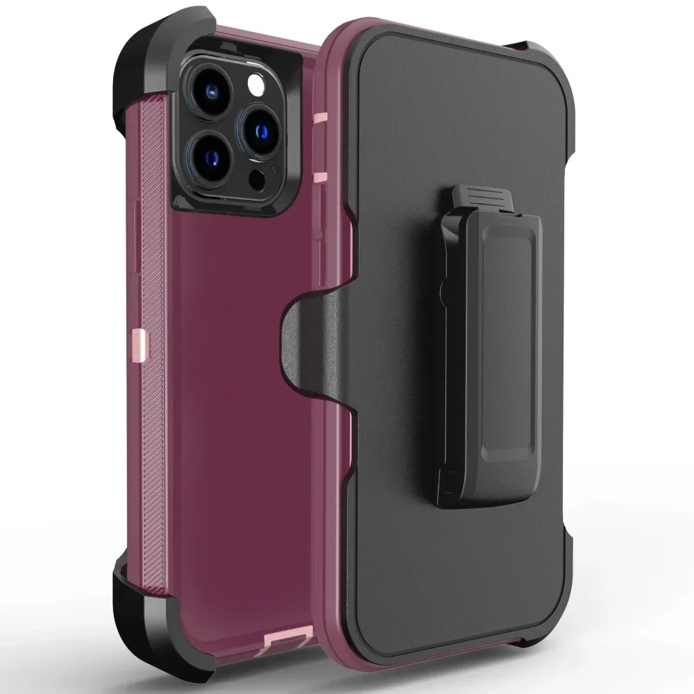 (rosa, Iphone 15) Capa Protetora Premium 3 Em 1, Resistente A Impactos E Com Clipe Para Cinto.