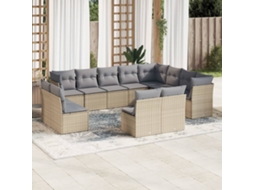 Vidaxl 12 Pcs Conjunto de Sofás P/ Jardim com Almofadões Vime Pe Bege