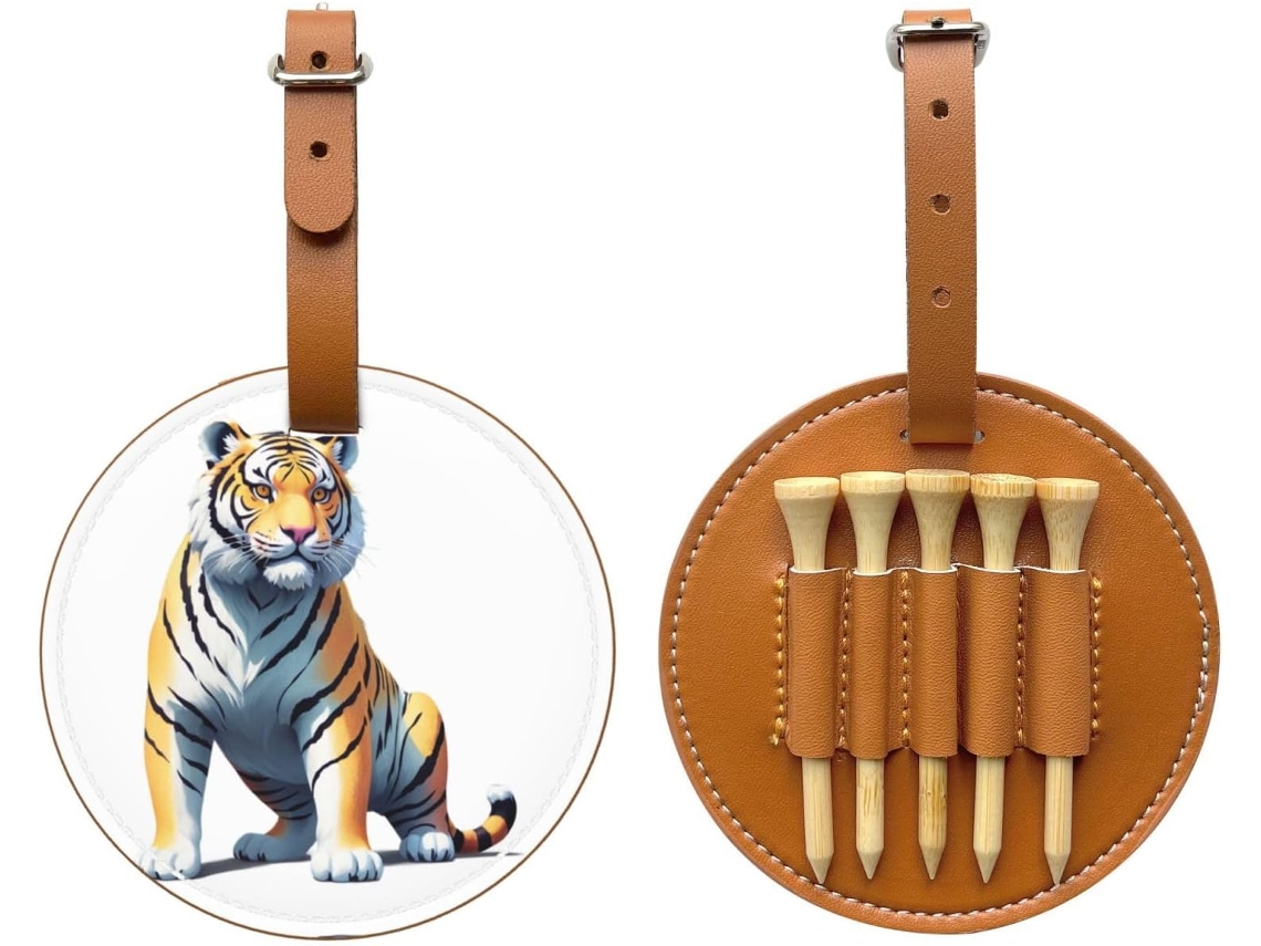 Bolsa para Tees de Golfe Dotwork Tiger, Preta Fácil de Transportar e Mais Eficiente para Jogar Golfe.