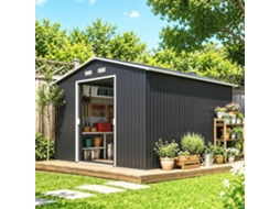 Cobertizo De Jardín 8,3 M² 277x322x192 Cm Con 2 Puertas Corredizas Base Refuerzo (suelo No Incluido) Gris