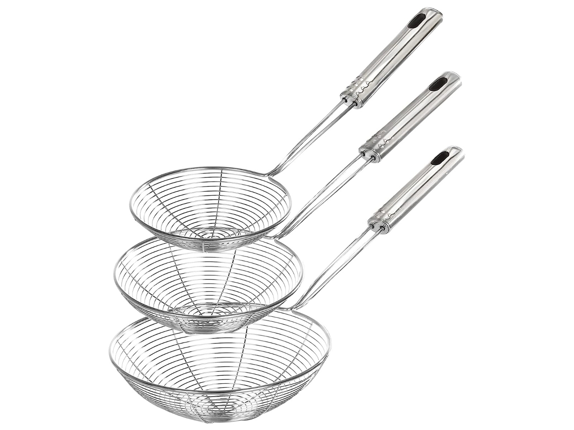 Escumadeira De 3 Peças Em Aço Inoxidável Filtro De Cozinha Em Malha De Concha Com Alça Longa E Orifício Para Pendurar ZMDECQNA