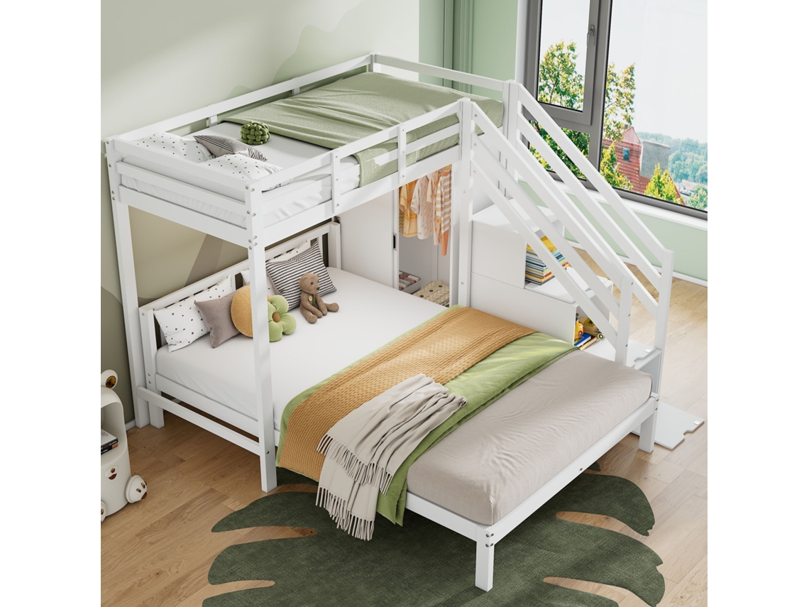 Cama Alta 90x200 Escada Guarda roupa Dobrável Branca