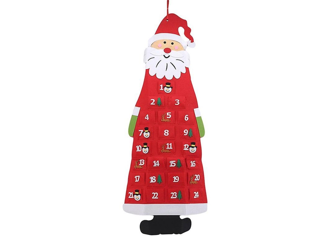 Calendário De Advento Natalino De Feltro Com 24 Bolsos 3d Papai Noel Pendurado Decoração Interior Natalina Rojo