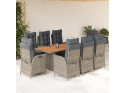 Vidaxl 9 Pcs Conjunto De Jantar P/ Jardim C/ Almofadões Vime Pe Cinza