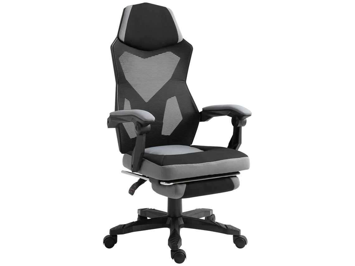 Cadeira De Cinza Escritório Ergonômica Com Encosto Reclinável. Apoio Para Os Pés Retrátil. Altura Ajustável.